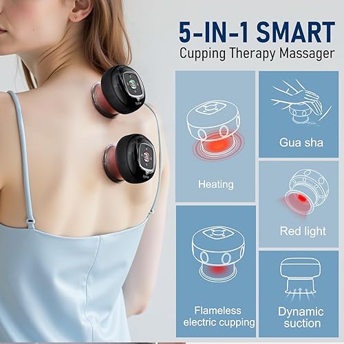 Miniatura 3 de Juego de ventosas dinámicas inteligentes 5 en 1, kit de ventosas de 12 niveles para terapia de masaje con terapia de luz roja y penetra el calor