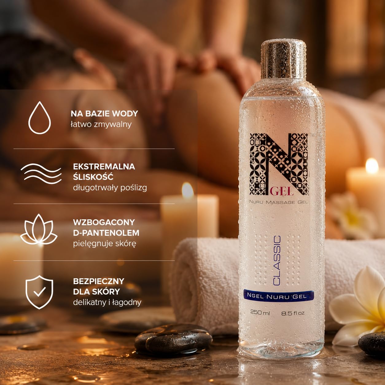Gel de massage Nuru Classic 250 ml – gel massage Body to Body – gel de massage à base d’eau – concentré donne 375 ml – fabriqué dans l’UE