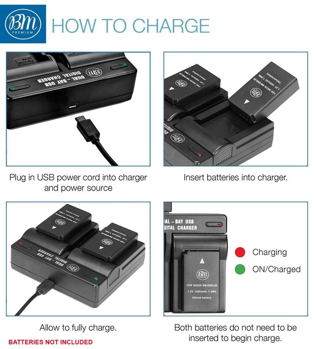 Amazon.com : BM Premium EN-EL20, ENEL20A Dual Battery Charger for