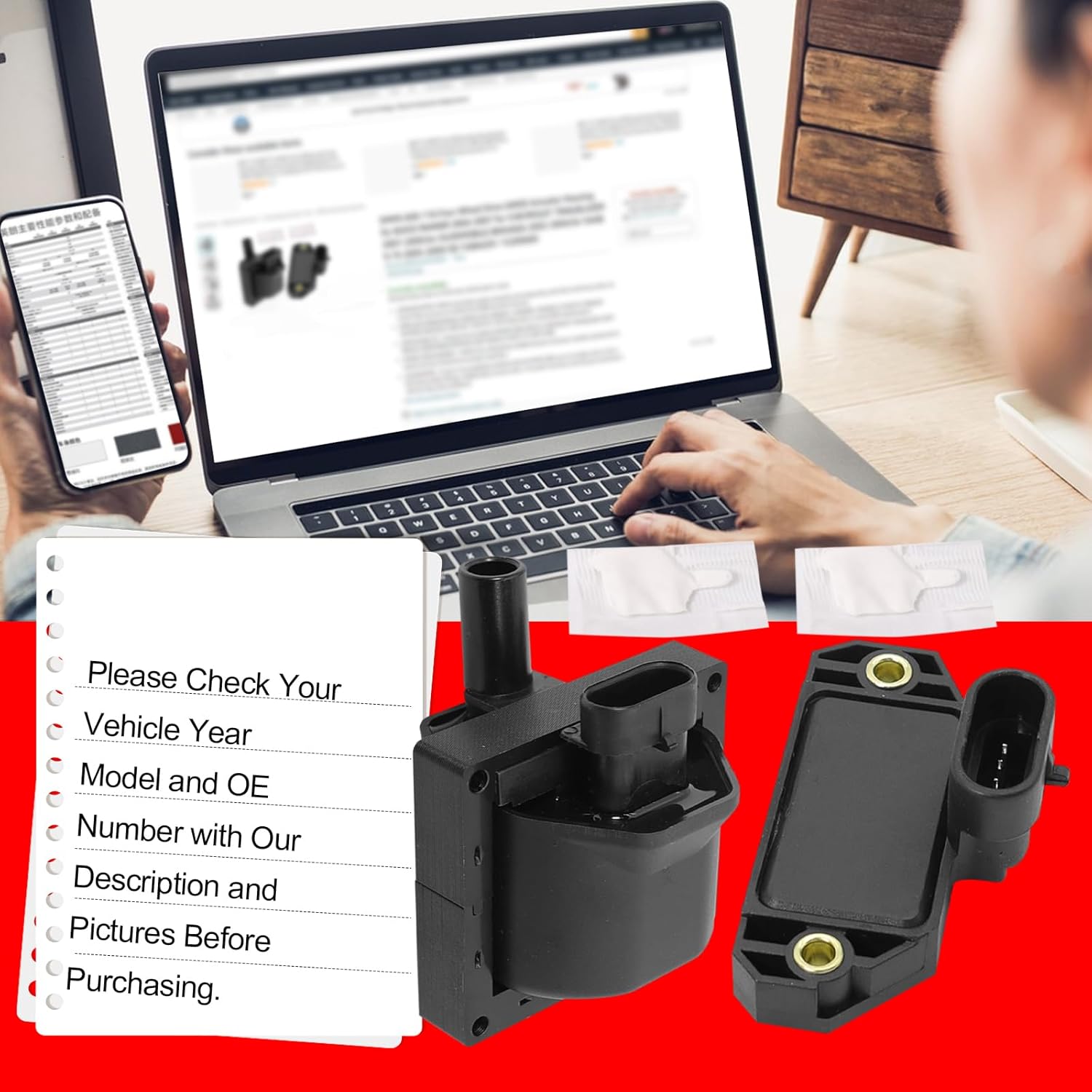 SMMS Ignition Coil Ignition Control Module Kit for Chevrolet, for GMC, for Cadillac, for Pontiac, for Isuzu, for Buick, 1996-2007, Replaces OE: 10489421 + 10482803