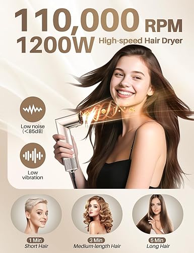 Miniatura 3 de Cepillo secador de pelo 7 en 1 de alta velocidad, 110,000 RPM Air Styler para rizado automático de aire, juego de cepillos de aire caliente iónico