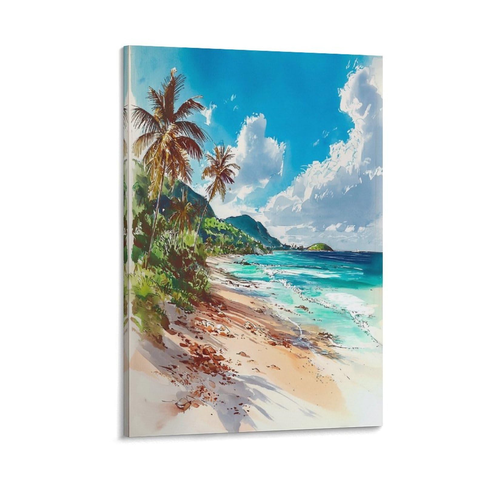 XWYMXZ Belize Beach Watercolor Painting_ Caribbean Travel Posters Tree 20x30inch(50x75cm) Vintage Watercolor Canvas Art