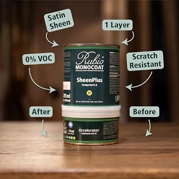 Rubio Monocoat SheenPlus 2,080 ft2 | 0% VOC Satin Look Sheen Enhancer & Wood Finish for Interior Surfaces, Furniture, Floors, Countertops & Tables Finished with Oil Plus 2C | 1.3 L