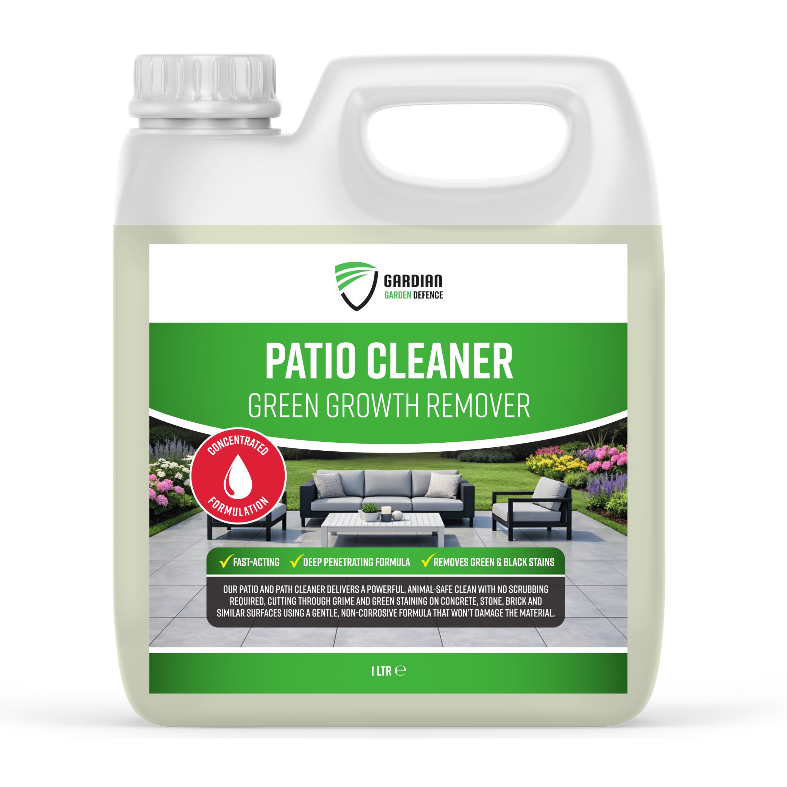 Gardian Patio Cleaner Spray and Leave - 1L Driveway, Patio, Fence, and Slab, Removes Green Growth, Black Stains, Moss and Algae