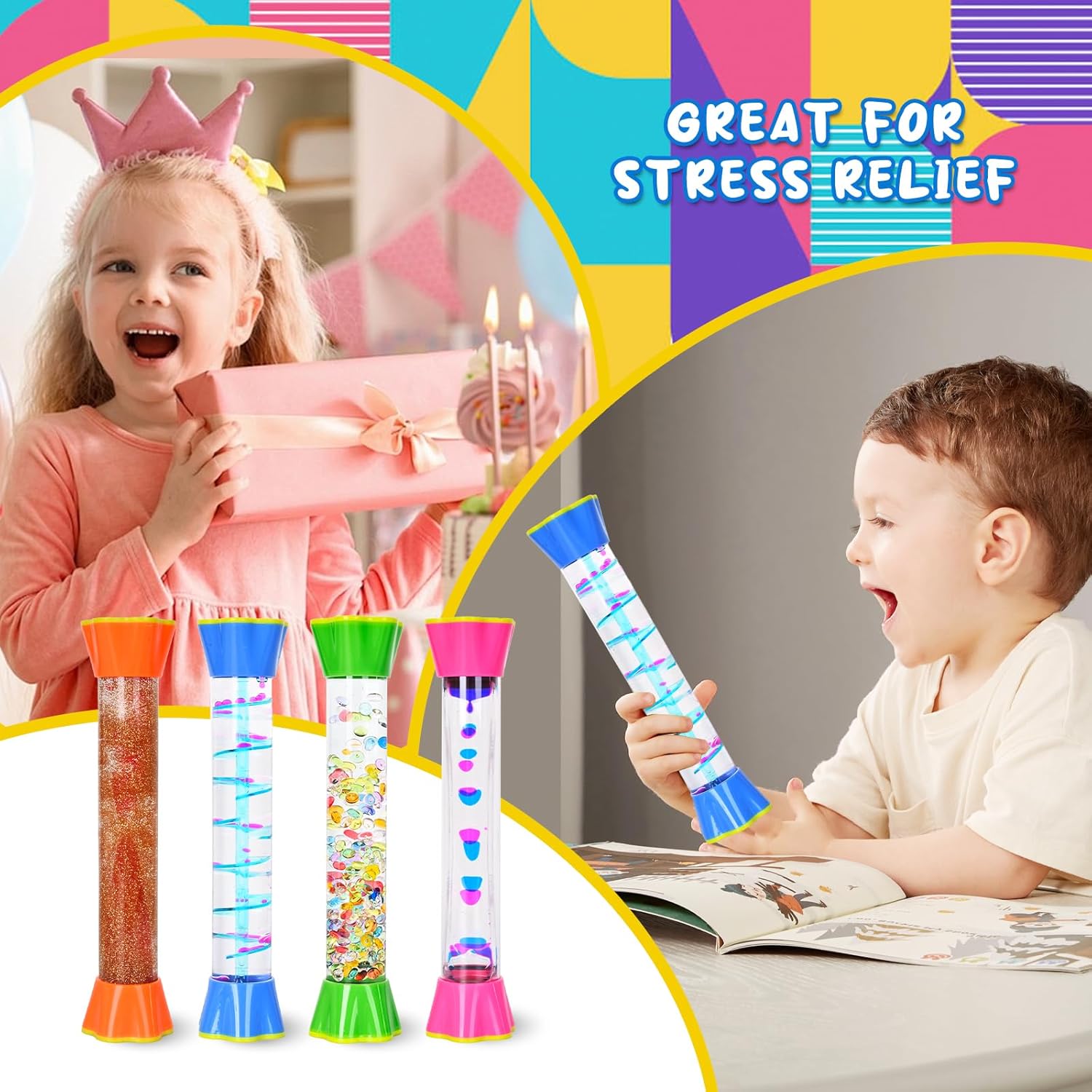 FKYTION Cool Tubes Toy Liquid Motion Bubbler 4-Pack, Colorful Sensory Toys, Classroom Learning & Time Management, Home or School Desktop Toys - Image 6