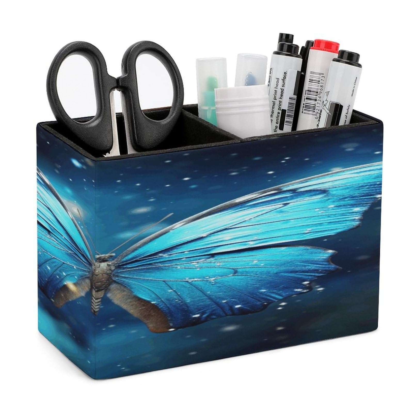 Porte-stylos en cuir papillon bleu étoilé : une idée cadeau idéale pour le bureau