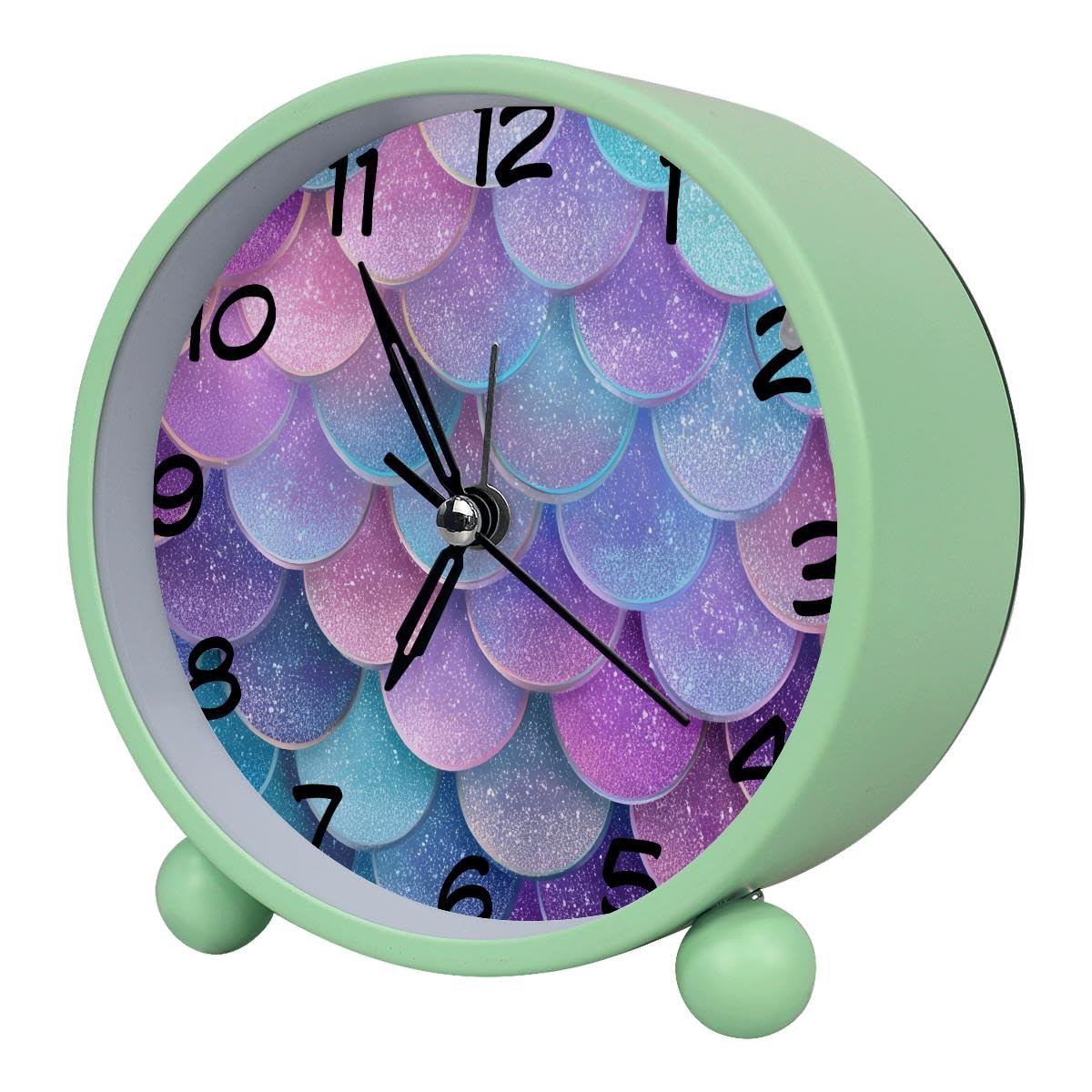 Luoweisi Analog Alarm Clock Mermaid Scales, Silent Non-Ticking with Night Light, Battery Operated, Round Desk Alarm Clock for Office, Bedroom, Elderly, Adults, Children, Student Gifts