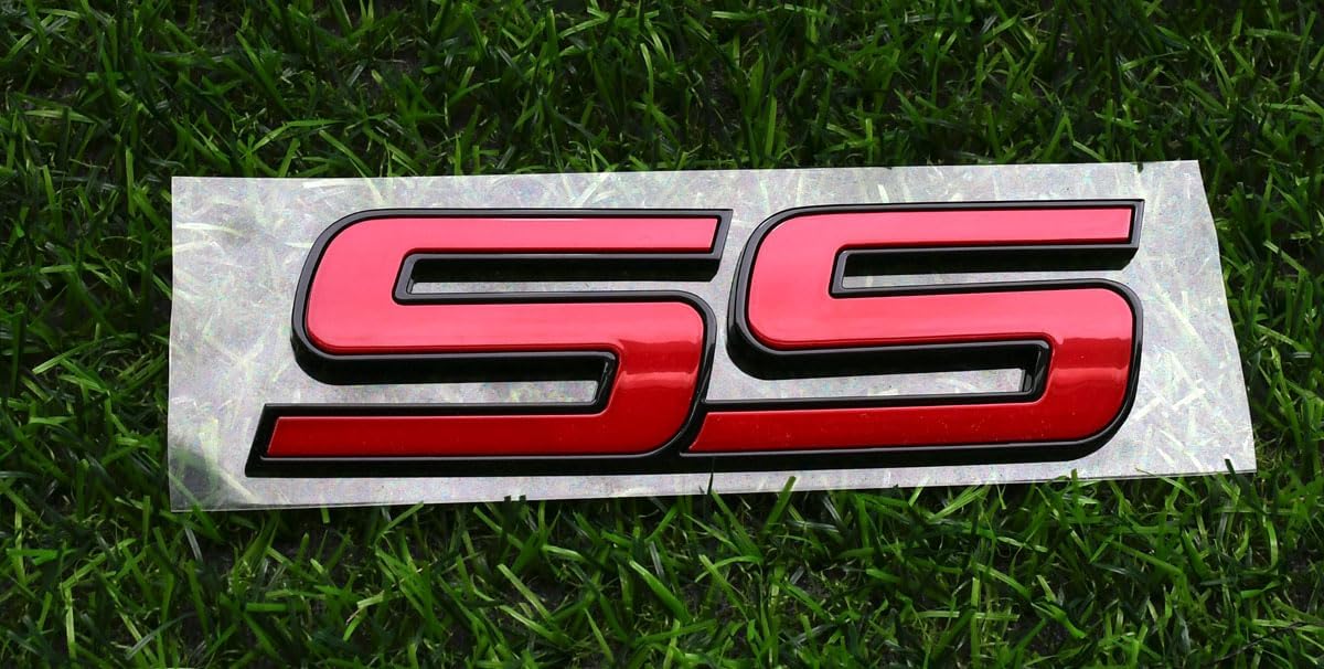 1Pc Front Door SS Decal Stickers 3D Nameplates Badge Emblem Compatible with Impala Trailblazer SS 15211285 Universal Vehicles, Cars, Truck (Chrome Red)