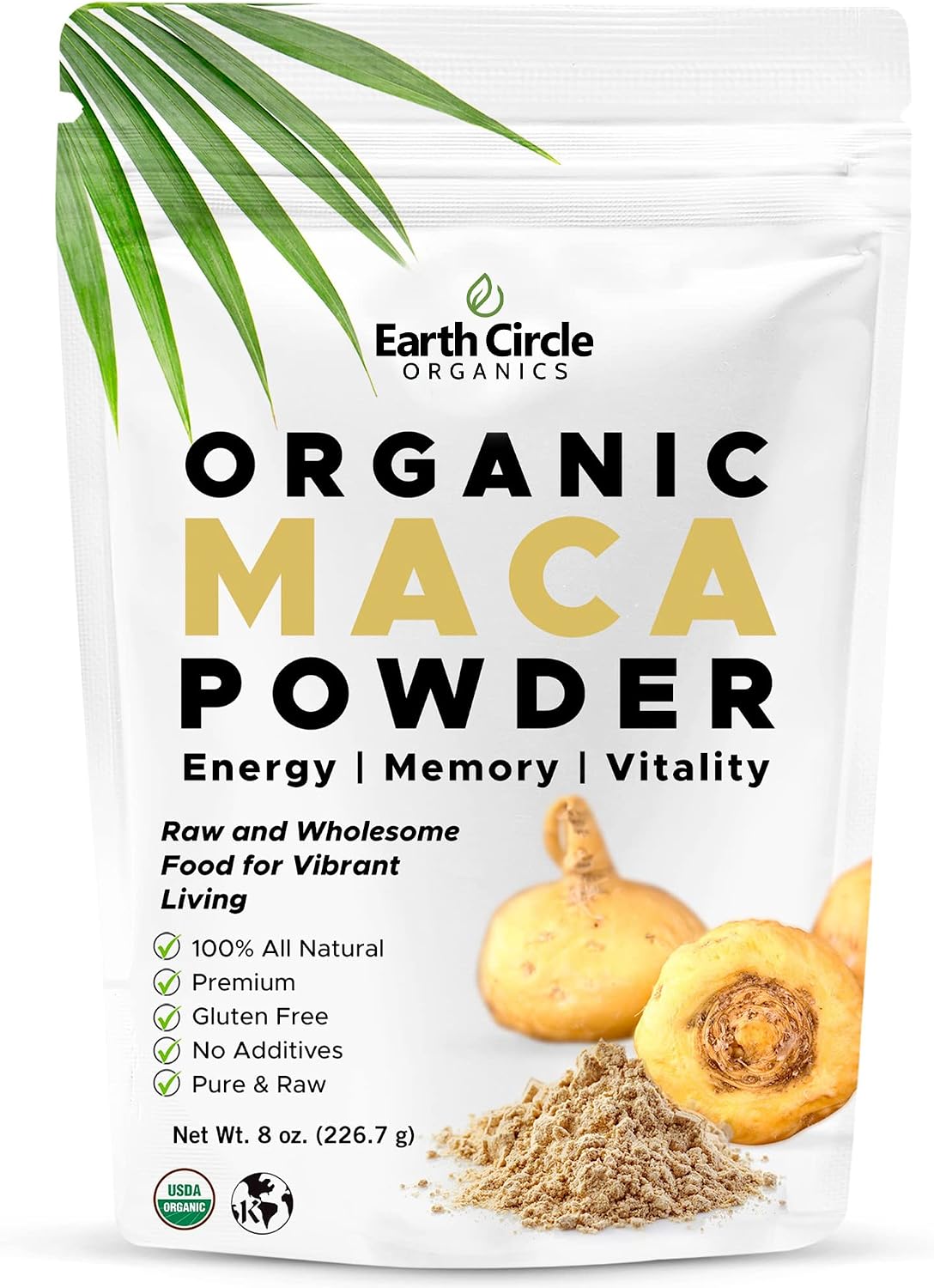 Earth Circle Organics - Organic Maca Root Powder, Natural Superfood, Helps with Energy, Hormone, Weight and Women's Fertility - USDA & Vegan Certified - 8 Ounce (Pack of 1)