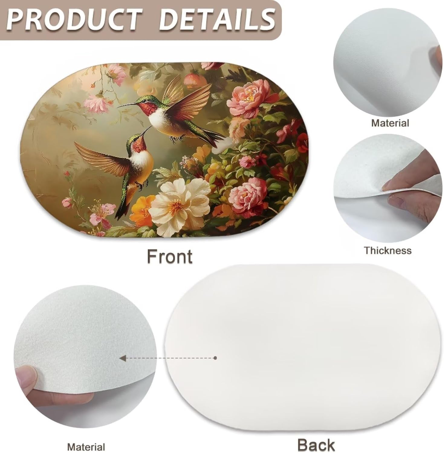 Hummingbird Table Mats Set of 4 Suit Table Mats for Dining Table Heat Resistant Placemats 12.2X18.11 Inch Winter Xmas Table Mats for Party Kitchen Dining Decoration
