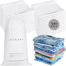 500 Pack Hotel Laundry Bags Bulk 1.38 Mil 14" x 24" Laundry Plastic with Drawstring Closure Writing Strips Patient Personal Belongings Dirty Clothes Bag for Factory Travel Hospital