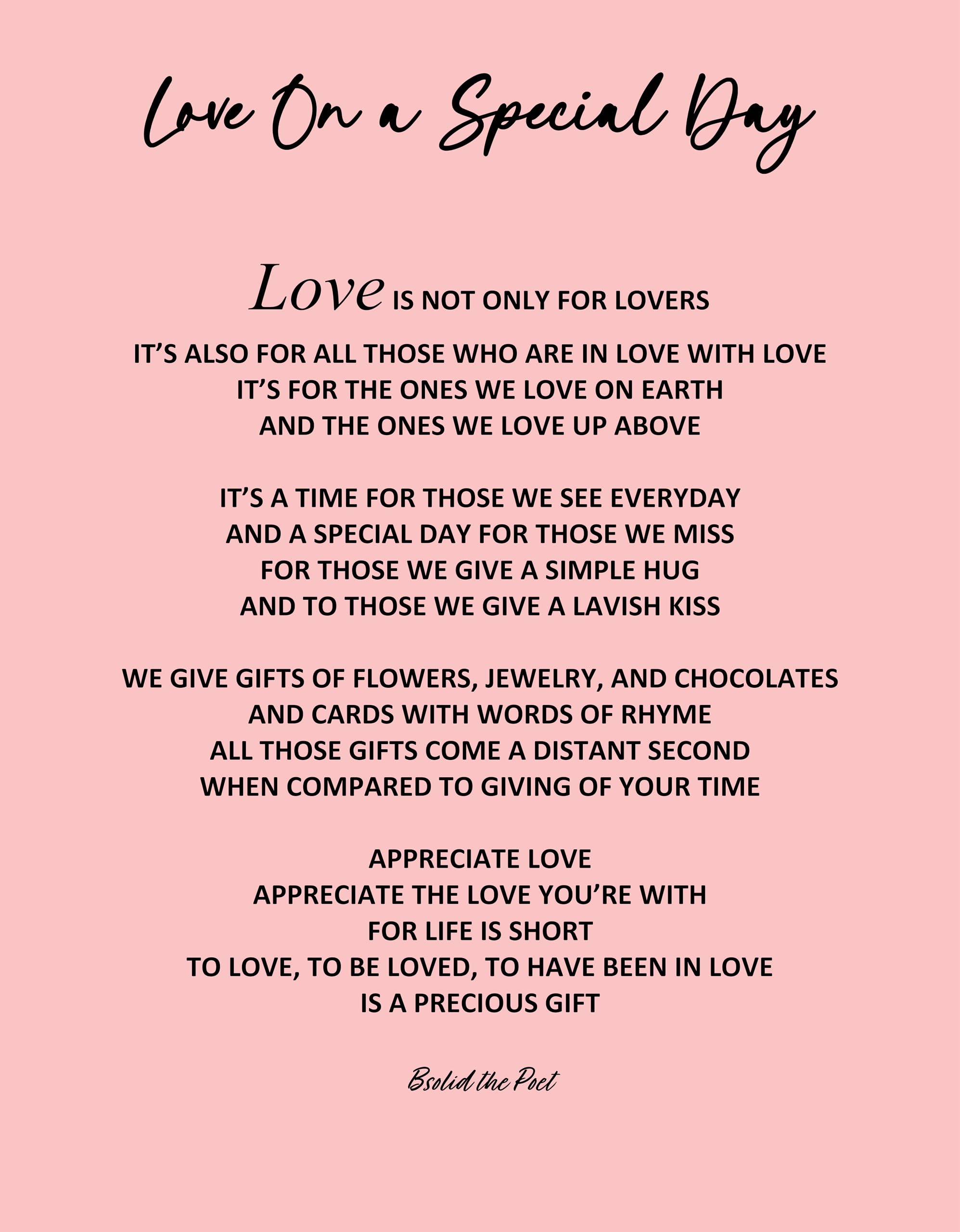 Love On A Special Day: Inspirational Poetry, Six Color Options To Choose From, Custom Poem Prints, Literary Wall Art, Original Poetry Prints, Giclee Artwork (8.5x11")
