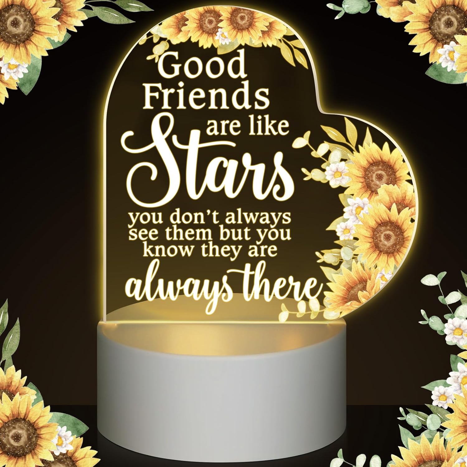 Jetec Acrylic Night Light Friend Gifts for Women Birthday Gifts for Her Friendship for BFF Teen Girls Besties Sister Coloured Flower Lamp with Warm Colors LED Lamp Base(A Sister)