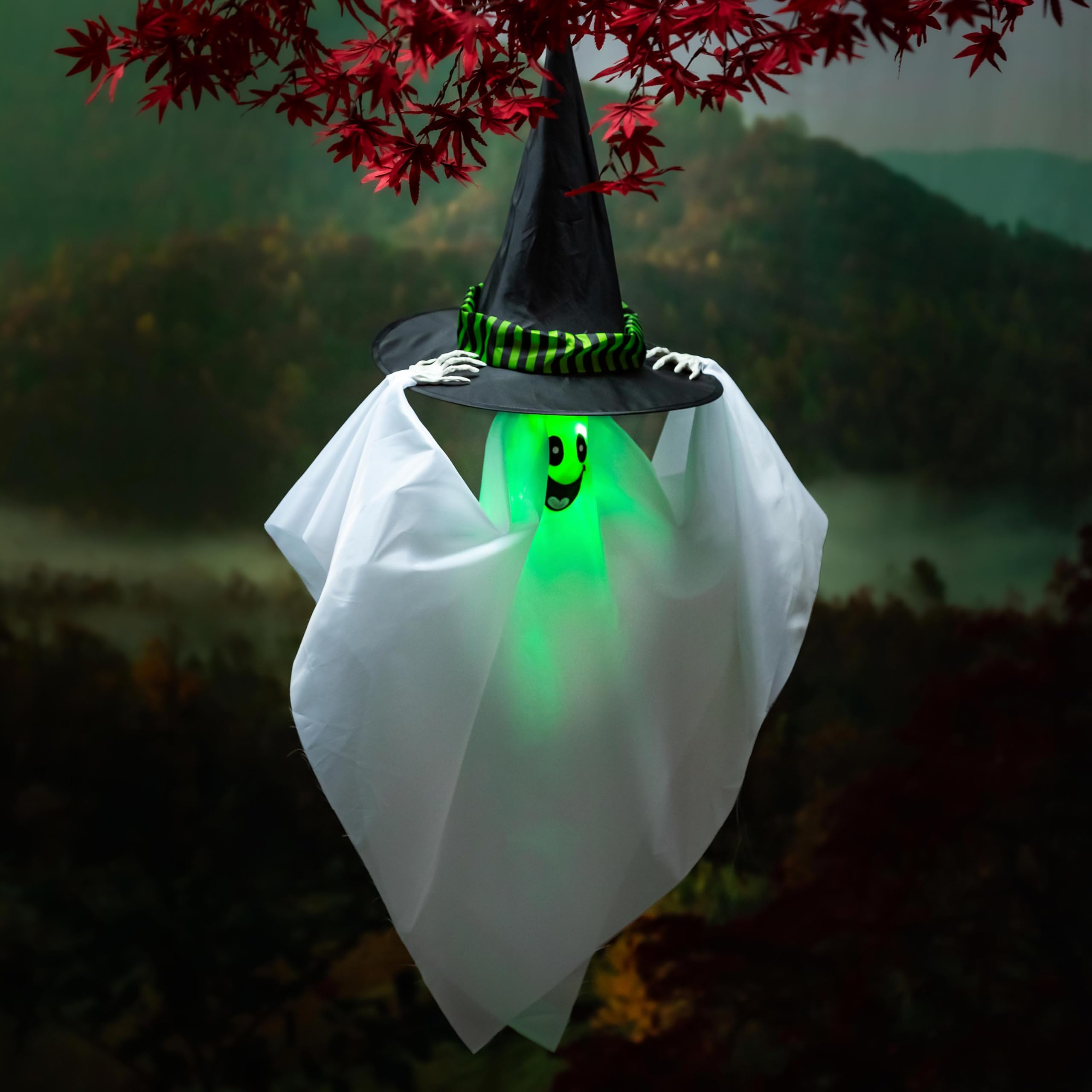 Chapeau de sorcière animé avec lumières LED et son Evergreen pour Halloween