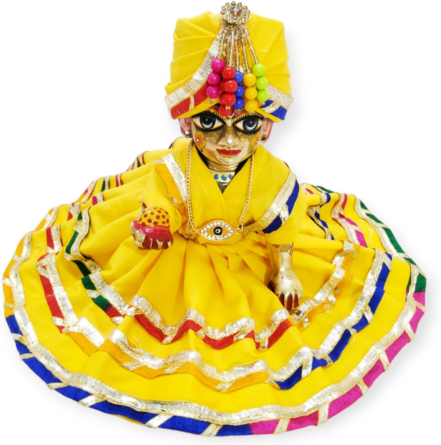 Generic Ladoo Gopal Yellow Princess Dress with Pagdi | Cotton | Sleeveless | Size 0 | Yellow | Summer | Festival Occasion