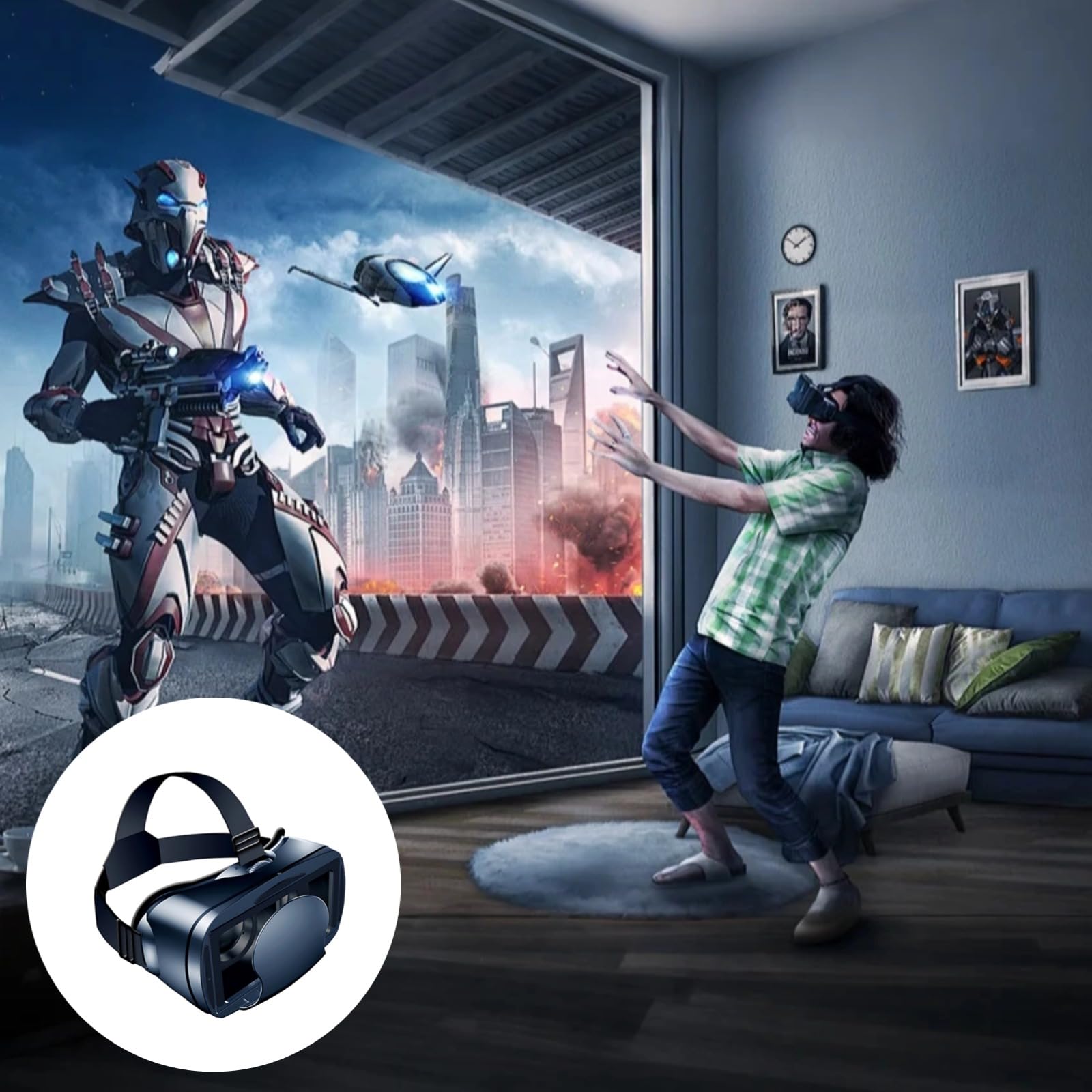 VR Headset mit Controller, Virtual Reality 3D VR Brille für Handy, immersive 3D Filme und AR Spiele, verstellbare Passform, kompatibel mit 5 bis 7 Zoll Smartphones, 12 x 4,4 x 3,3 cm