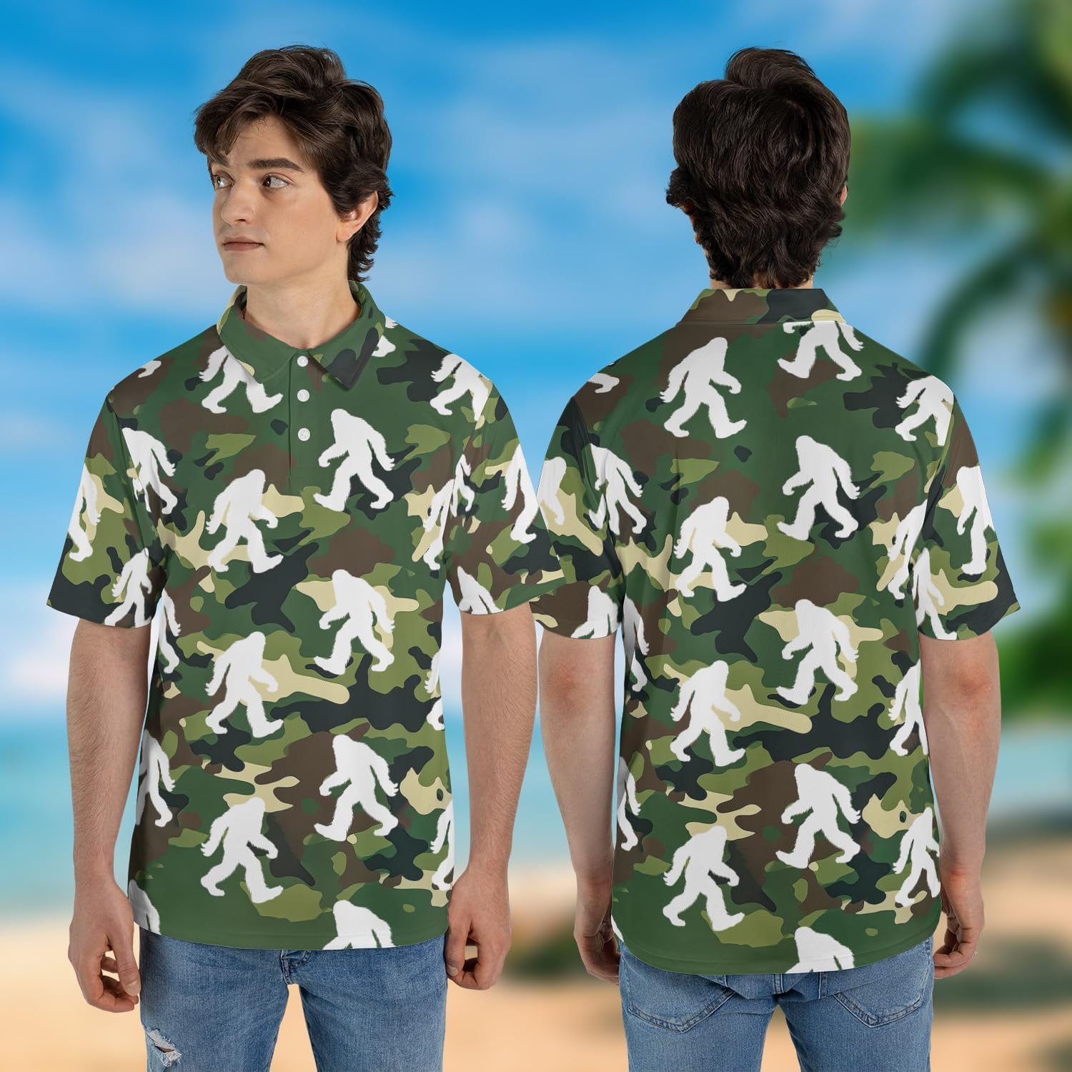 Bigfoot Golf Shirt Men Funny Golf Polos for Men Dry Fit Funny - Golf Polo Shirts Hawaiian Polo Golf Outfits (MP_PL_2)