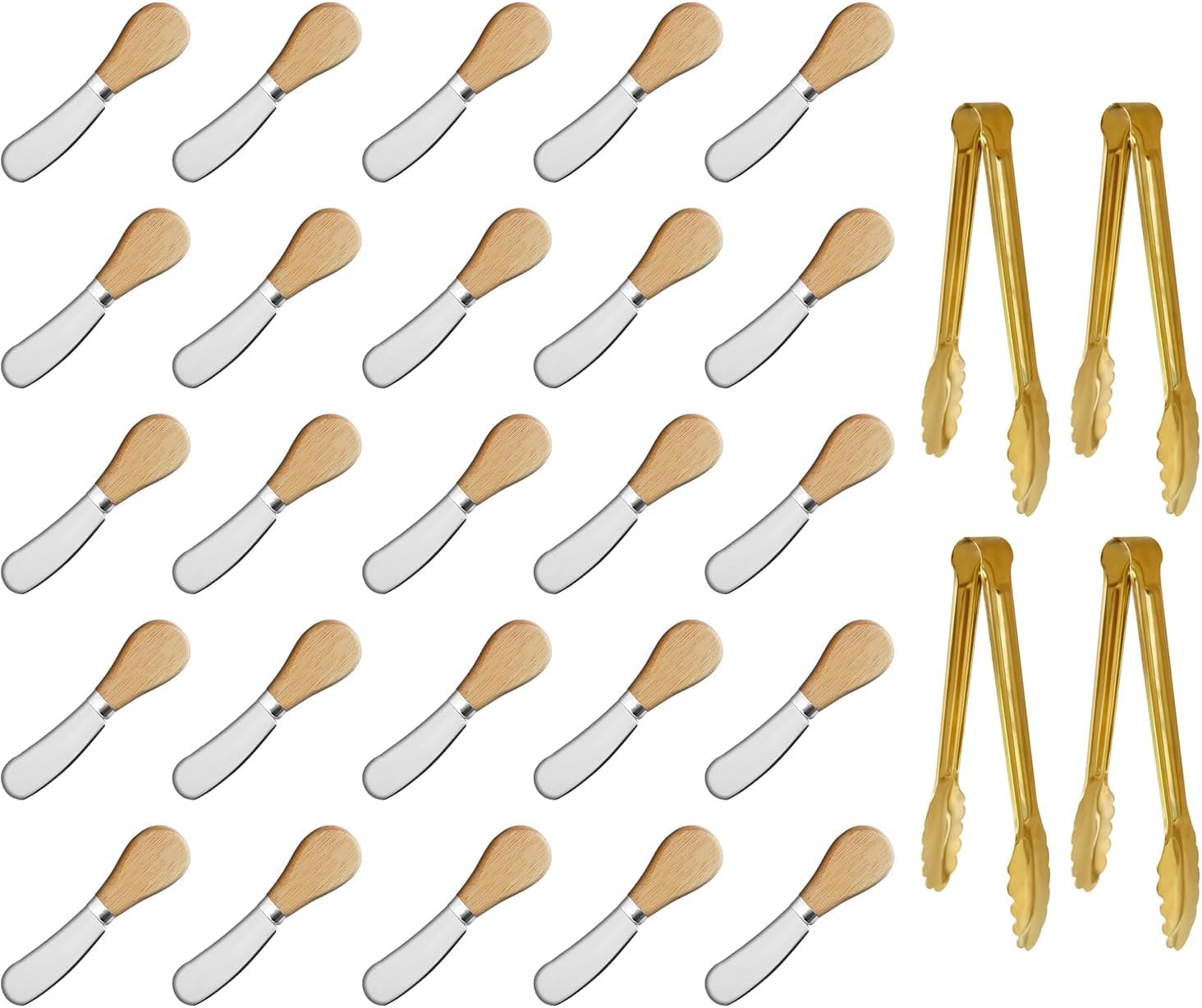 Spreader Tongs Set (28 Pieces) Cheese Spreader for Baking Pans, Non-Slip Easy Grip Buffet Tongs.