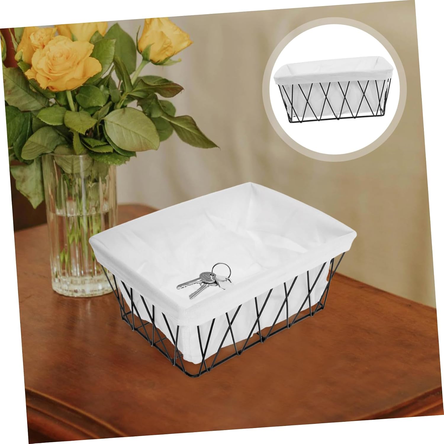 Metal Wire Storage Baskets Fabric Liners for Organizing Toiletries Office Supplies and Pantry Items Iron Bins for Kitchen Cabinets and Bathroom Uselarge