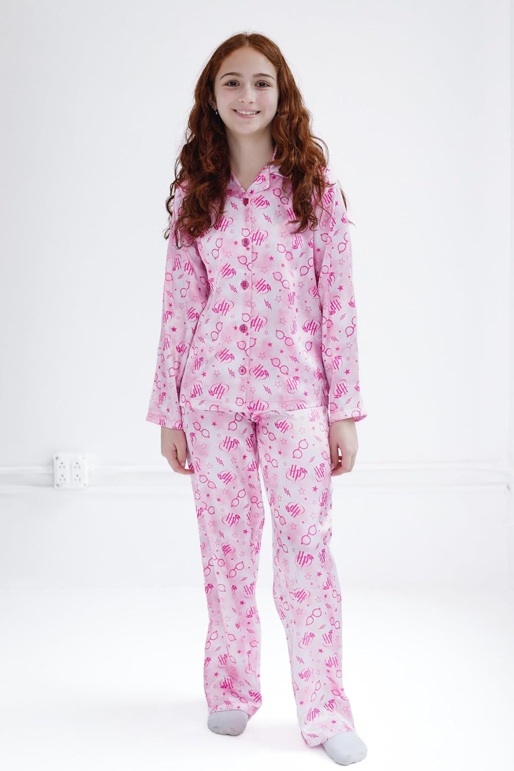 Harry Potter Girls Satin Pajama Shirt and Pajama Pants Sleep Set Little Kid to Big Kid Sizes (6-14-16) - Image 2