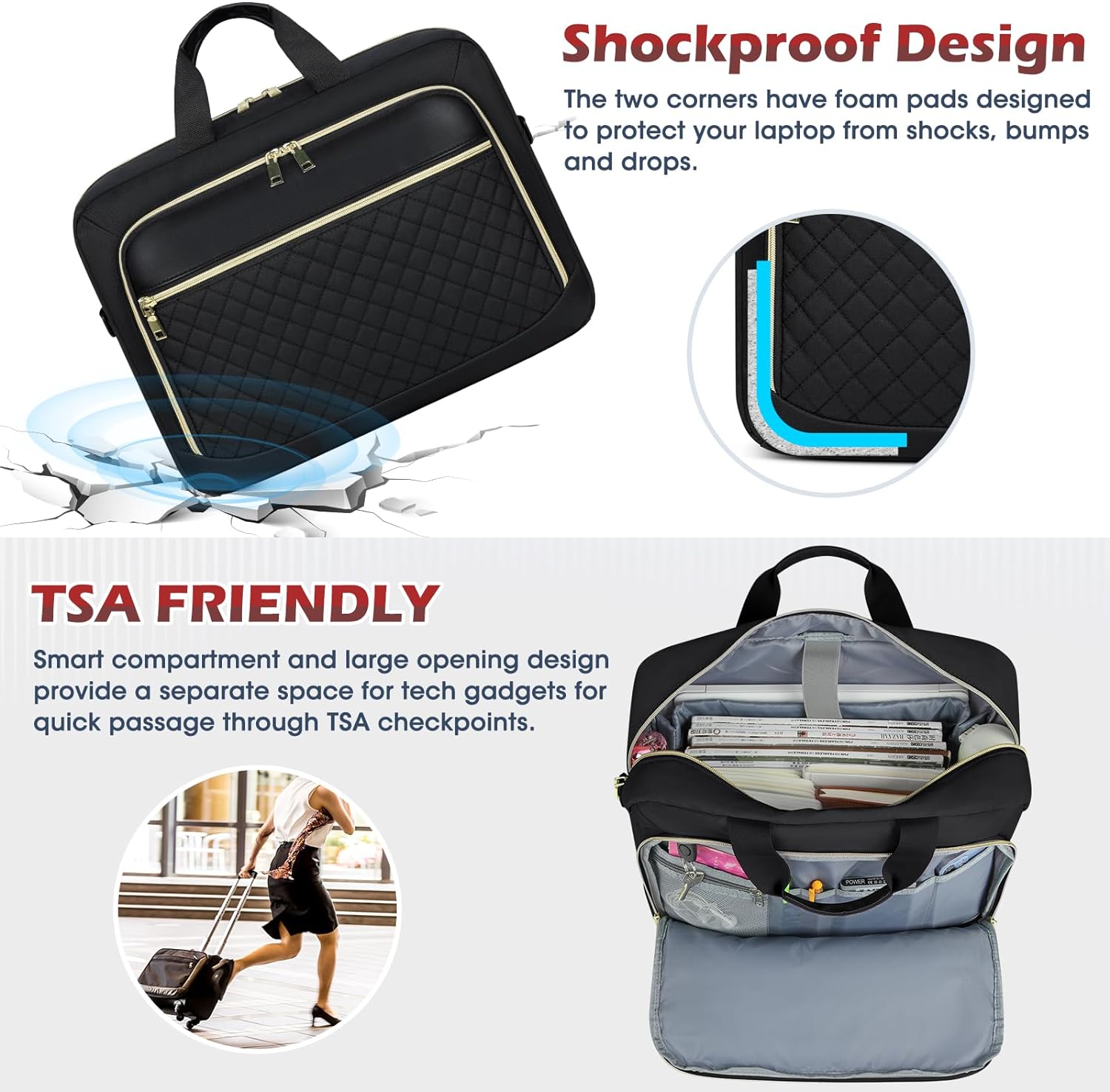 NEWHEY Laptop Bag 17.3 Inch Laptop Briefcase for Women Men Waterproof Shoulder Messenger Bag Large Computer Bag for Business Office Work College, Black - Image 5