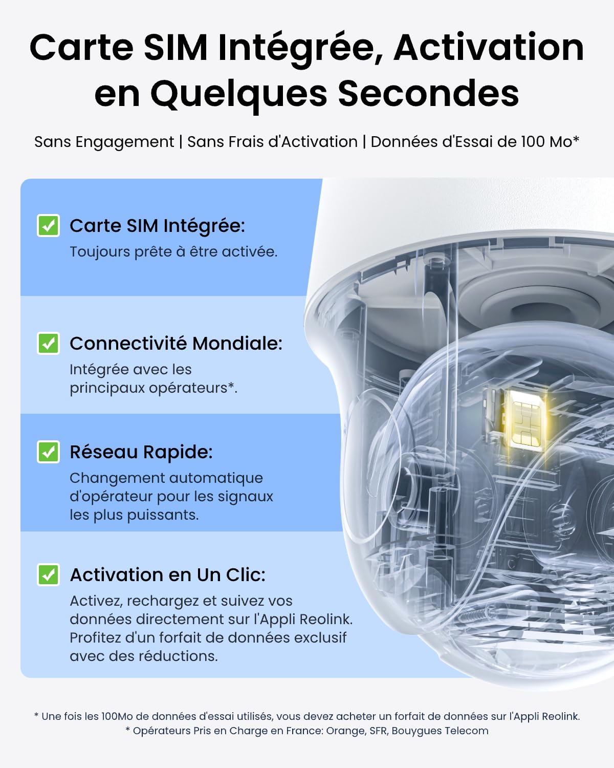 Reolink 4G LTE Caméra de Surveillance Extérieure sans Fil 4MP, Suivi Automatique 360°, Vision Nocturne Couleur, Détection IA, Carte SIM 4G Incluse et Non Amovible, Go PT S Lite+Panneau Solaire