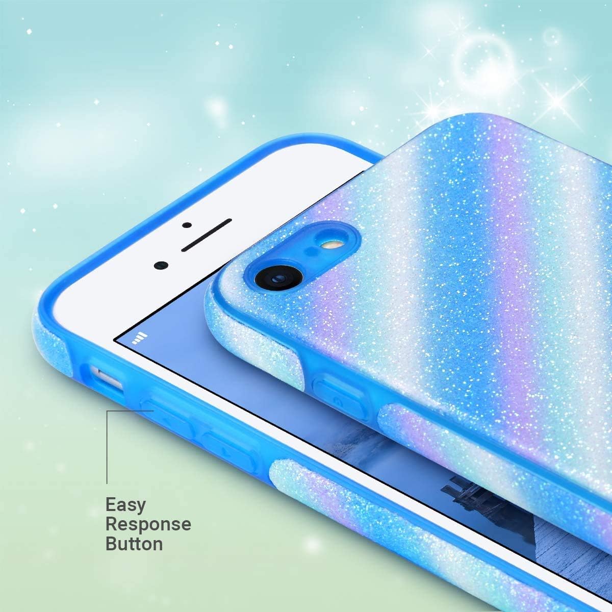ULAK iPhone SE Case 2020/2022, iPhone SE 2nd /3rd Generation Case, iPhone 7 8 Case Glitter, Cute Bling Sparkle Design Girls Women Phone Case for iPhone SE 3 and 2nd gen and iPhone 8/7 4.7'', Blue