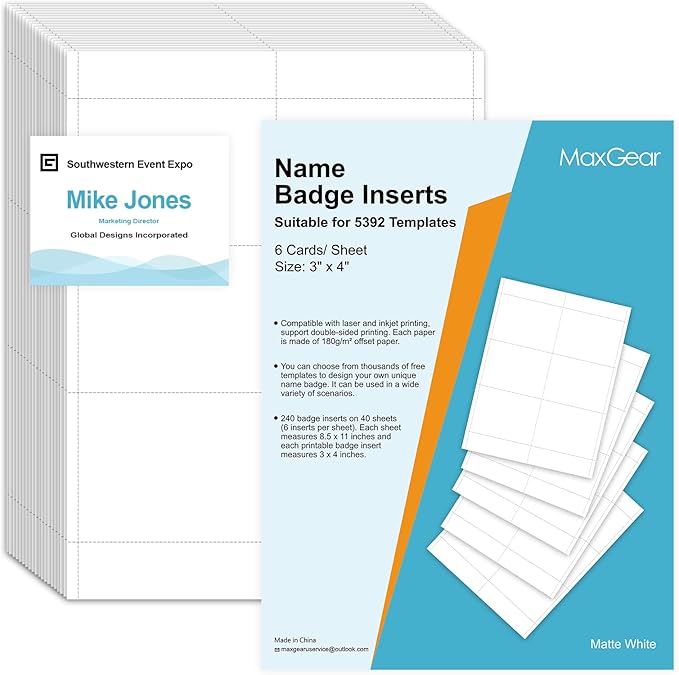 MaxGear Name Badge, Name Badges Inserts Name Badge Labels