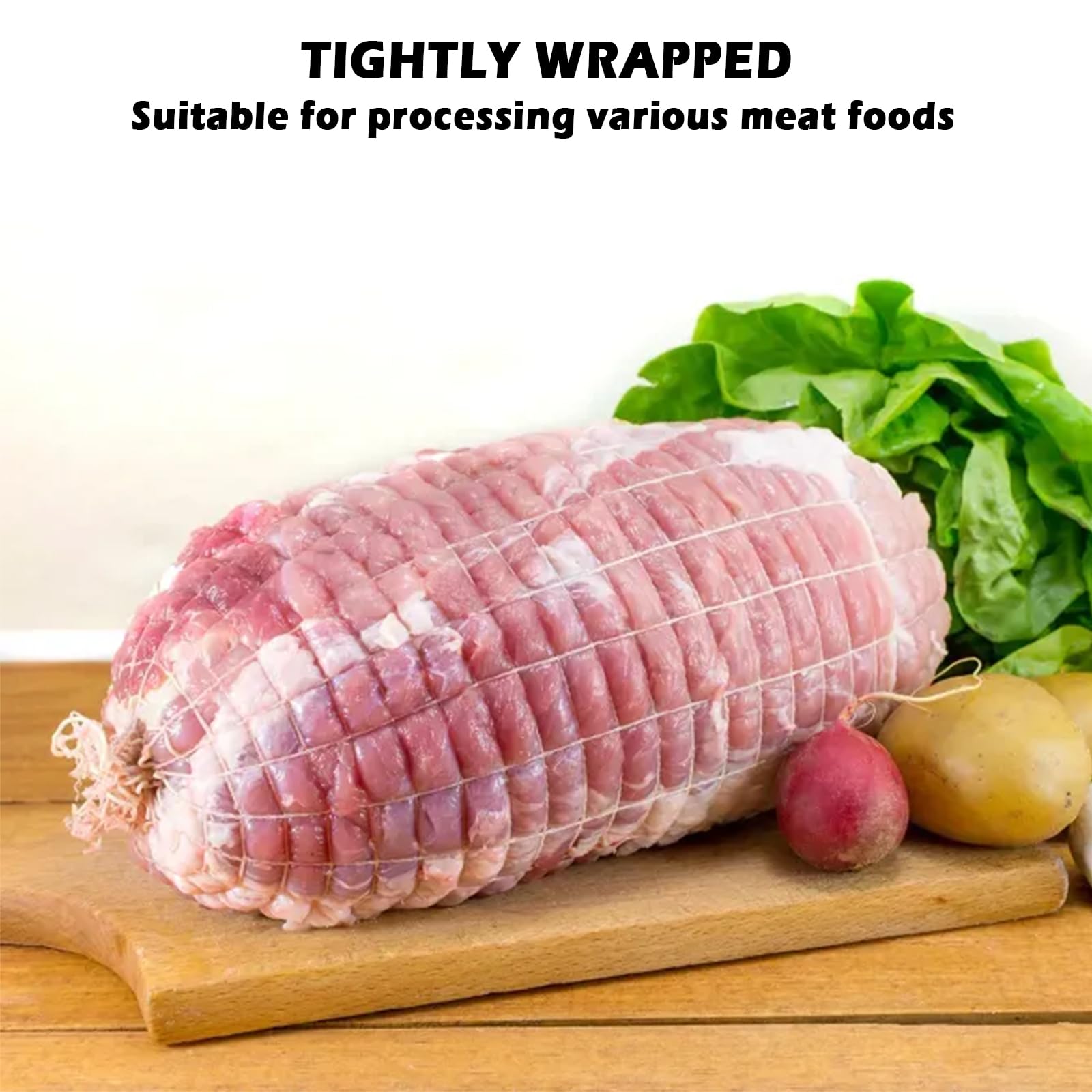 Rete per Carne da 10m, Bianca - Rete Elasticizzata per Arrosti e Insaccati con 18 Fori, Ideale per Cottura, Stagionatura e Conservazione di Prosciutti e Carni