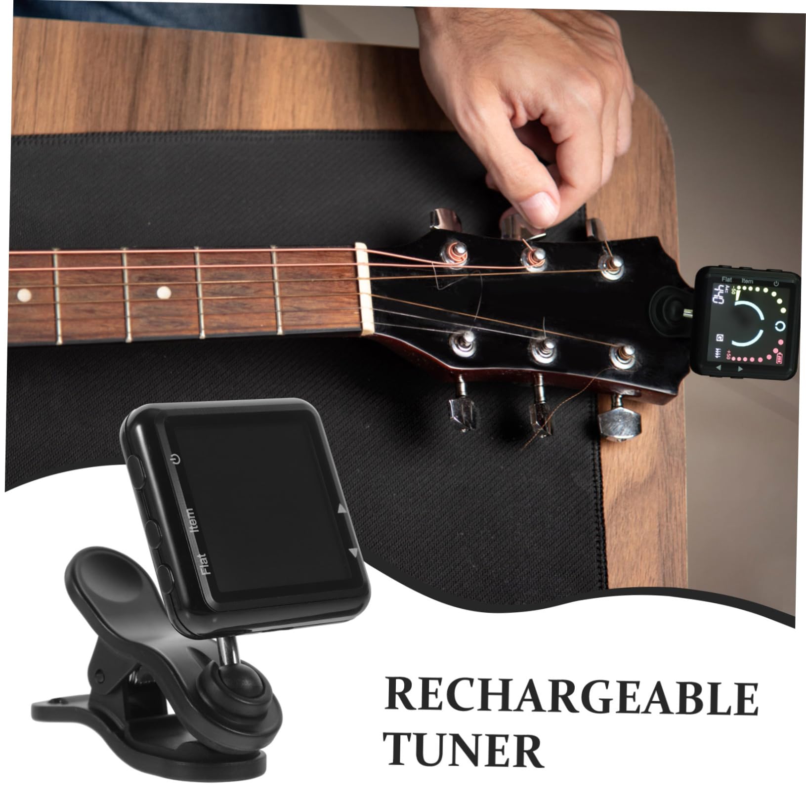 Afinador de Guitarra Recargable Clip, Tecnología Avanzada Negra | Ligero, Sonido Claro y Estable, Carcasa Abs, para Guitarra Clásica, Acústica, Eléctrica y Ukelele