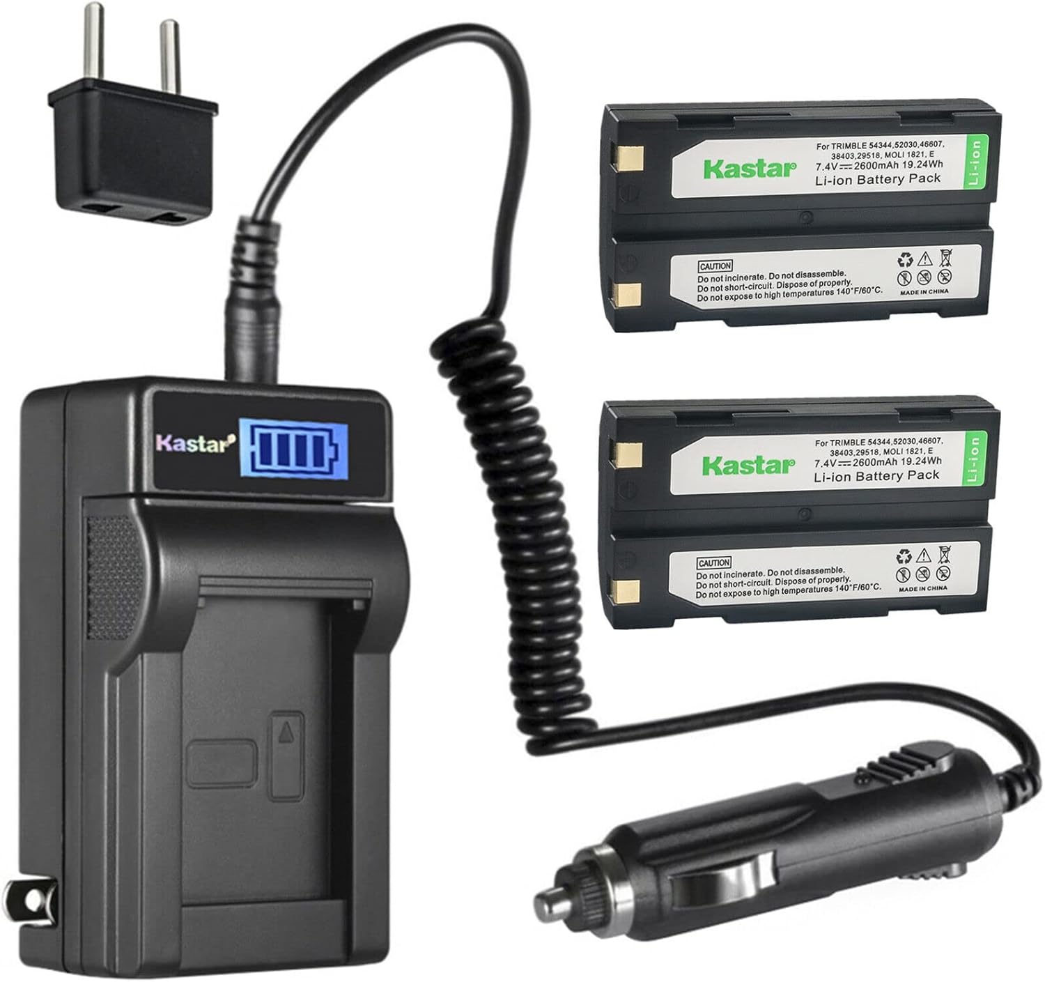 Kastar 3-Pack Ei-D-Li1 Battery and LCD AC Charger Compatible with Trimble 29518, 46607, 52030, 54344, 38403, 5700, 5800, 92600, R4, R6, R7, R8, R8 GPS, R8 GNSS, MT1000