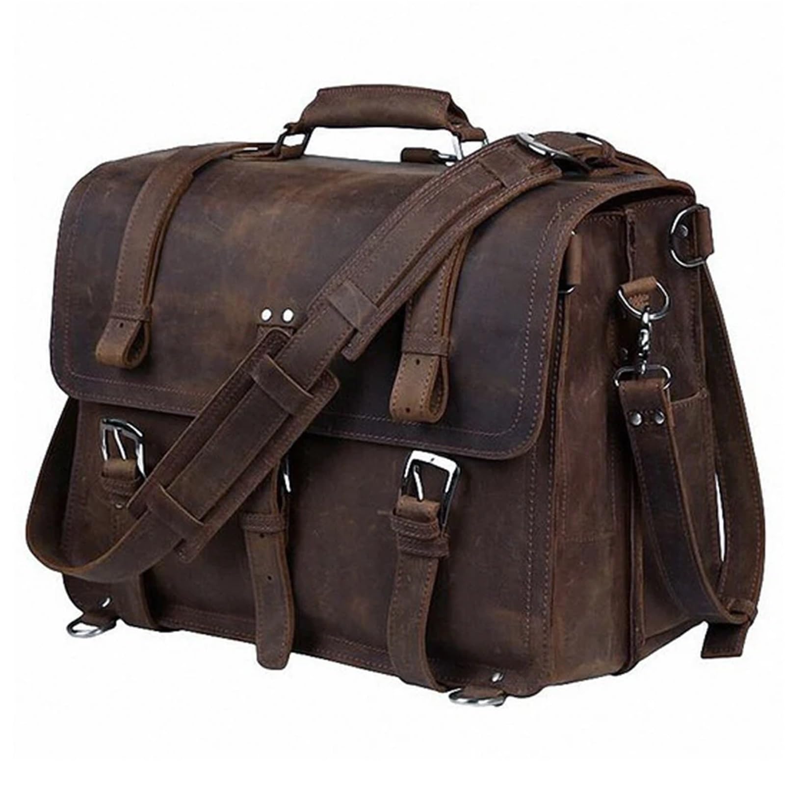 Bolso Mensajero De Cuero Maletín de cuero genuino for hombre, bolso negocios, maletín grande for portátil 15,6", hombro for oficina En Viaje De Negocios