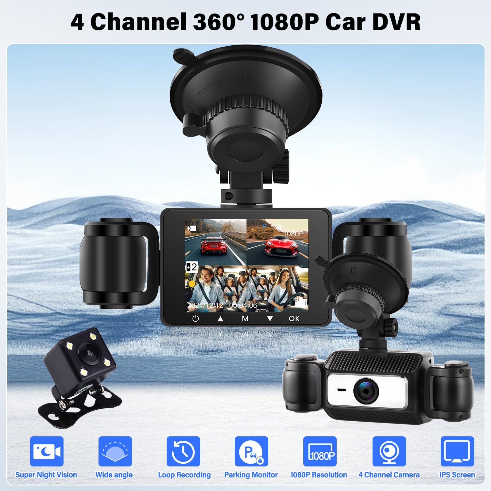 CAMECHO Dashcam Voiture Avant Arrière 1080P, Caméra Embarquée Voiture avec Carte SD 64Go Gratuite, Caméra de Voiture WiF, Super Vision Nocturne, Mode Parking 24H