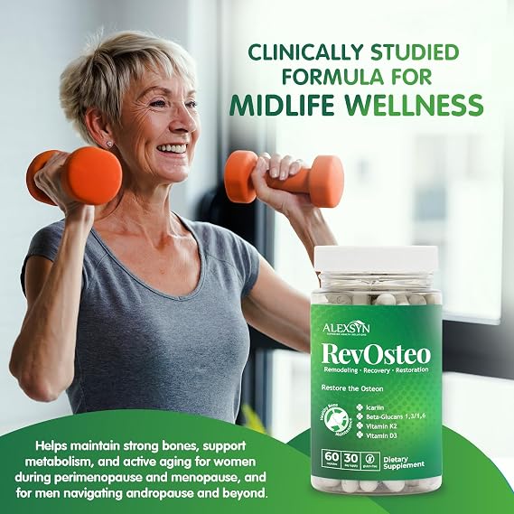 RevOsteo Bone & Metabolic Support Advanced Bone Nutrition with Icariins, Vitamin K2, D3, Boron & Beta-Glucans Vegan, Gluten-Free, Made in USA 60 Capsules, 30-Day Supply