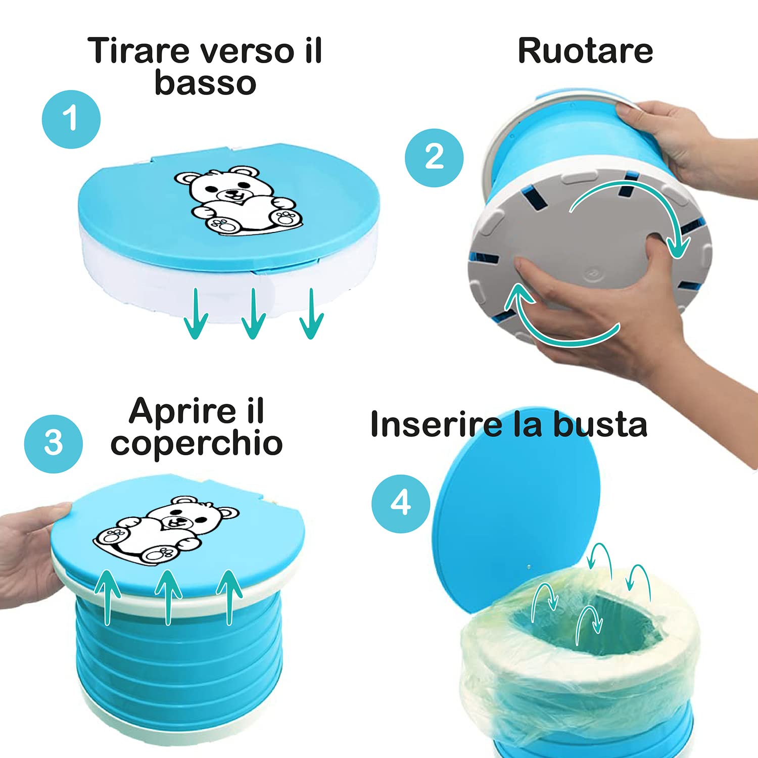 POTTY, Originale, Vasino Portatile per Bambini da Viaggio, Pieghevole con Sacchetti Usa e Getta, Vasino Bambini, ROSA