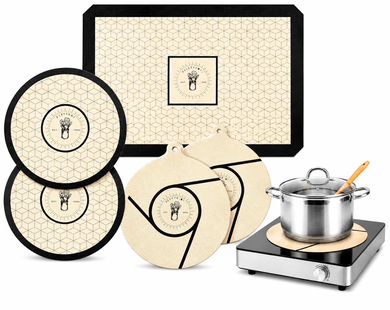 Induction Cooktop Mat, Silicone Stove Cover, Scratch Protector for Magnetic Stove, Non Slip Pads, Stove Protector for Spills and Scratches, Set of 5