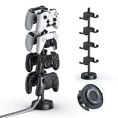 MANMUVIMO Headphone Controller Storage Holder for Desk 4 Tiers with Anti-Slip Stable Suction Cup, Controller Holder, Universal Gaming Desk