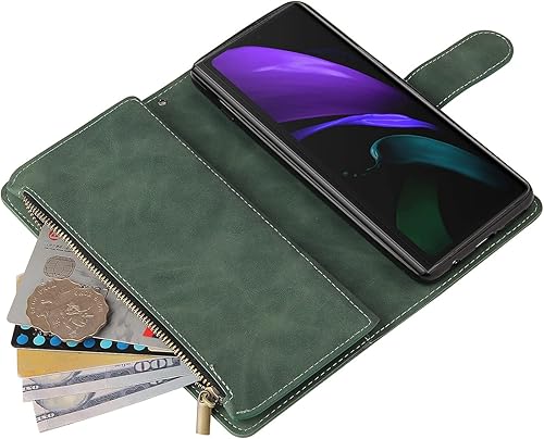 Miniatura 5 de LBYZCASE Funda de teléfono para Galaxy Z Fold 3 5G (2021), Galaxy Z Fold 3, funda de cuero con tapa de lujo, bolsillo con cremallera, correa de