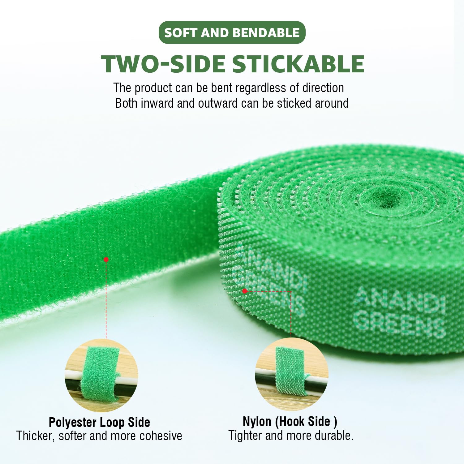 Anandi Green's 1 Meter x 12 MM Plant Ties Reusable Adjustable Gentle Plants Supports for Effective Growing Multi Use Support Tie Tape for Gardening Wire Organizer Cable Management (5, Green) - Image 2 thumbnail