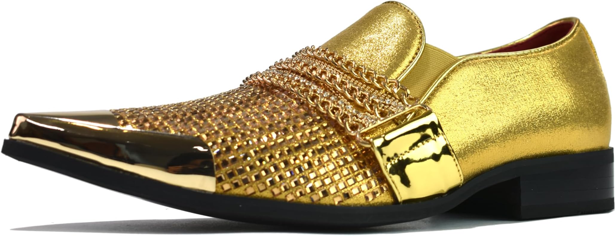 Mens Diamante Chain Metal Pointed Toe Shoes Gents Slip on Wedding Party Luxury Shoes UK Sizes 6-11