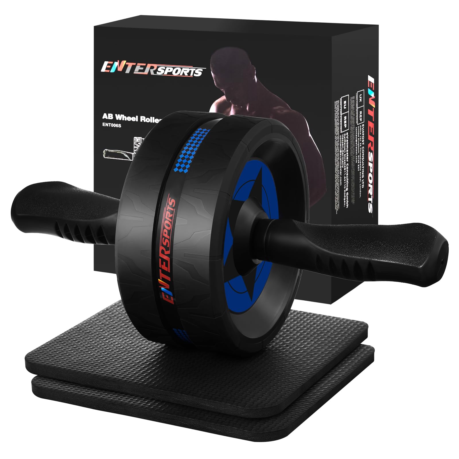 EnterSports Bauchroller, Bauchmuskeltrainer, Bauchmuskelroller mit Zwei Kniematte, Bauchrad Für Bauchmuskeltraining, Bauchtrainer für Zuhause, Geeignet für Anfänger, Fortgeschrittene und Profis