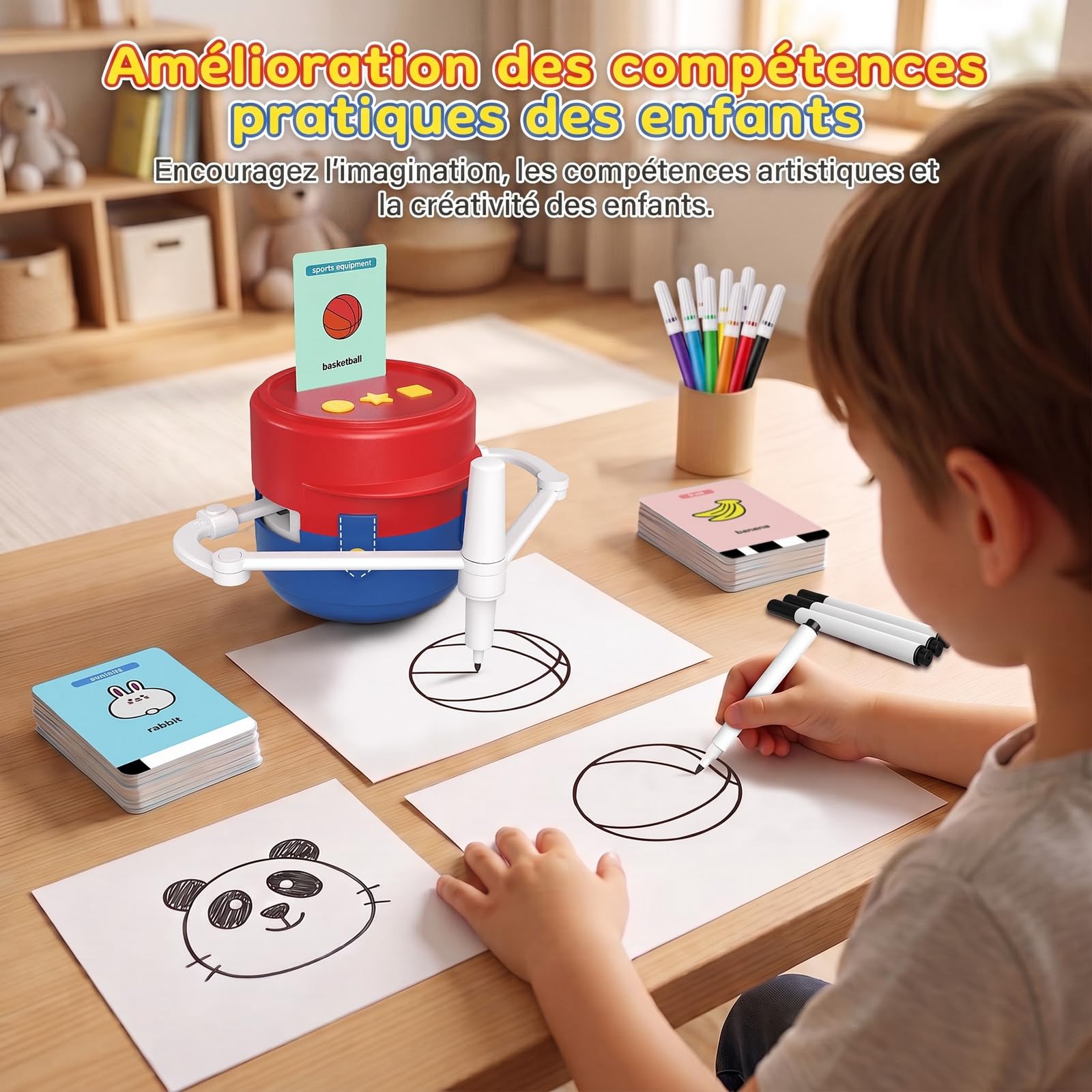 Robot à dessin pour enfants, machine à dessin et machine à colorier pour apprendre le dessin créatif, jouet éducatif à partir de 3 ans, cadeau pour filles et garçons