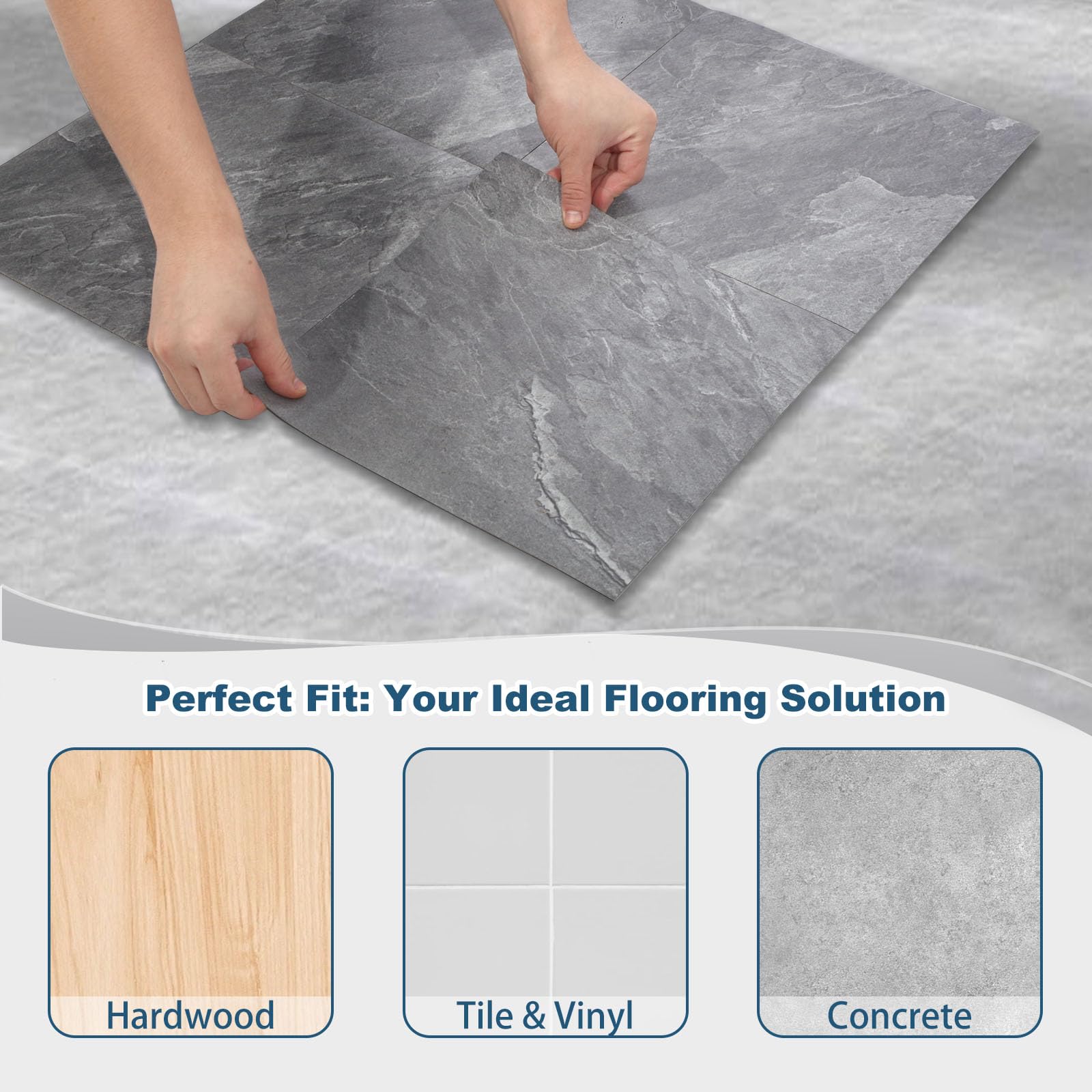 Yipscazo Piastrelle per pavimenti Peel and Stick, copertura 32 mq, colore grigio pietra, 30,5 x 30,5 cm, in vinile, autoadesive, impermeabili, perfette per progetti fai da te