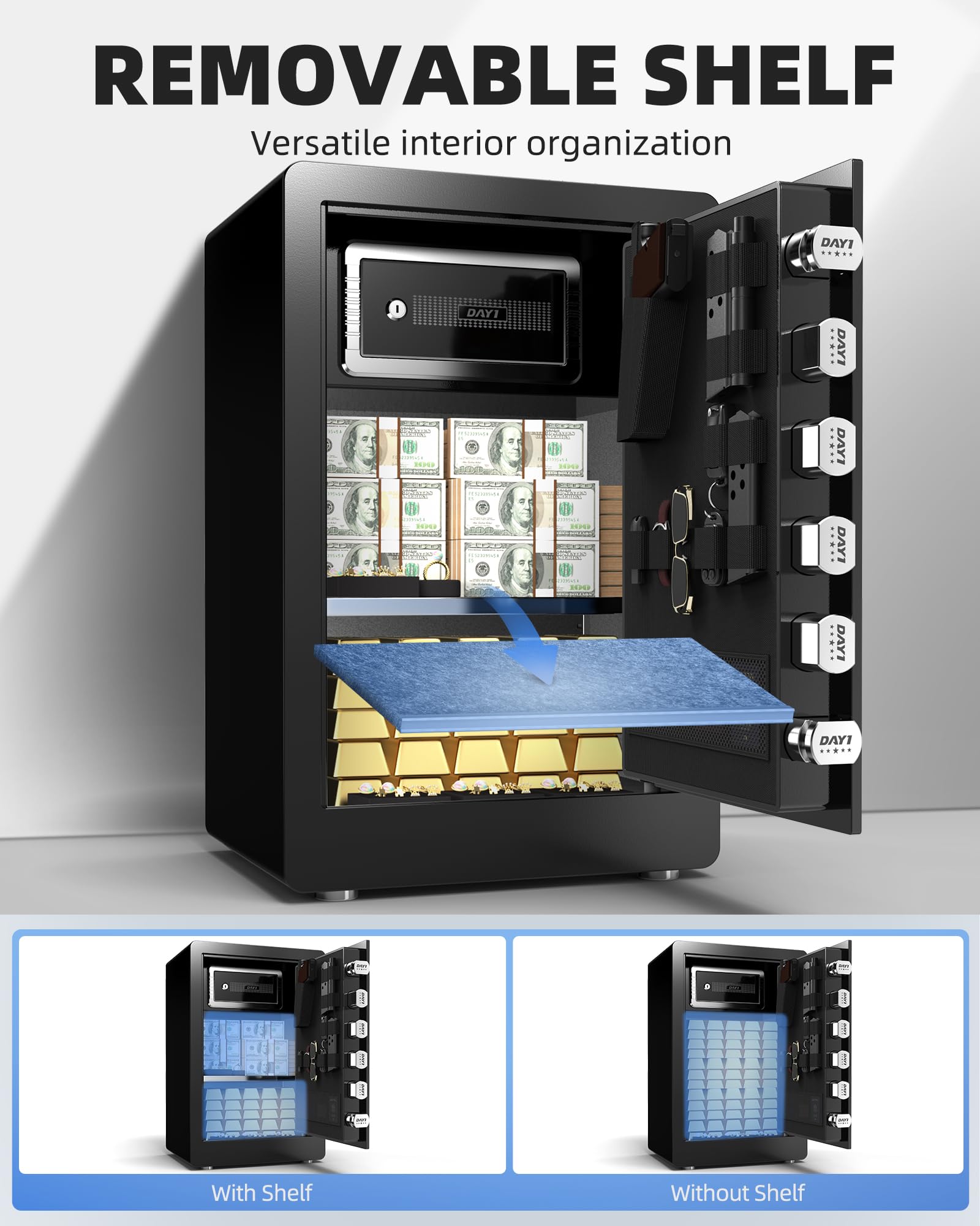 DAYI Cassaforte biometrica per impronte digitali, 3,0 Cu. Ft. Cassaforte domestica con borsa ignifuga, touchpad digitale, cassaforte di sicurezza per denaro, contanti, documenti, doppio sistema di