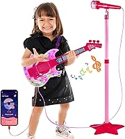 Vista 1 de Juego de guitarra y micrófono para niñas, máquina de karaoke con música y luz, juguetes de micrófono con soporte, juguetes de guitarra de altura
