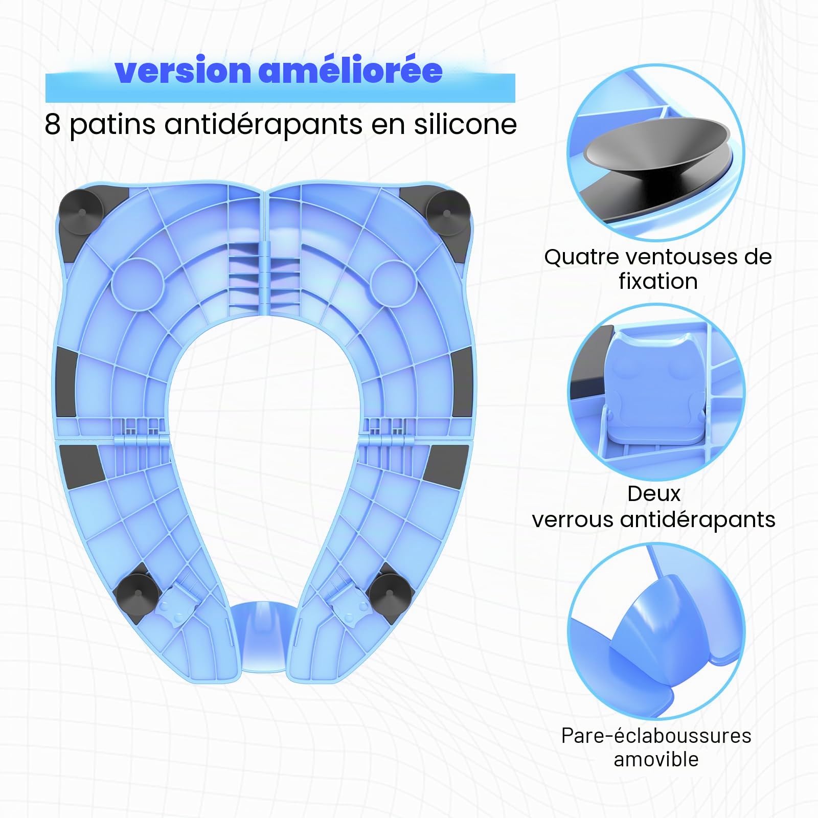 SURFOU Reducteur Toilette Enfant Pliable, Bébé Réducteur de WC Voyage Antiderapant, Cuvette Portable Rehausseur Adaptateur Toilet Seat Toddler Bleu