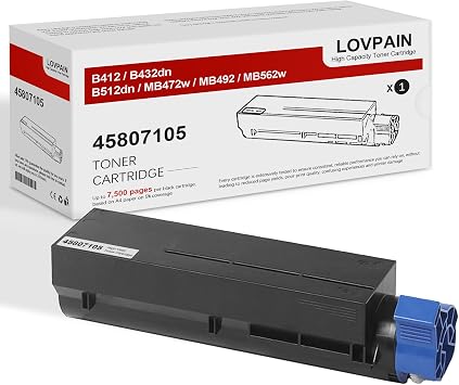 B412/B432 Black Extra High Yield Toner 1 Pack Up to 7,500 Pages - LOPAIN Compatible Toner Replacement for OKI B412 B432 B512 MB472 MB492 MB562w Printer, 45807105