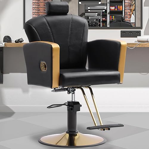 KIGOTY Silla de peluquero, silla de salón para estilista, silla reclinable con bomba hidráulica, sillas giratorias de 360 grados con reposapiés y