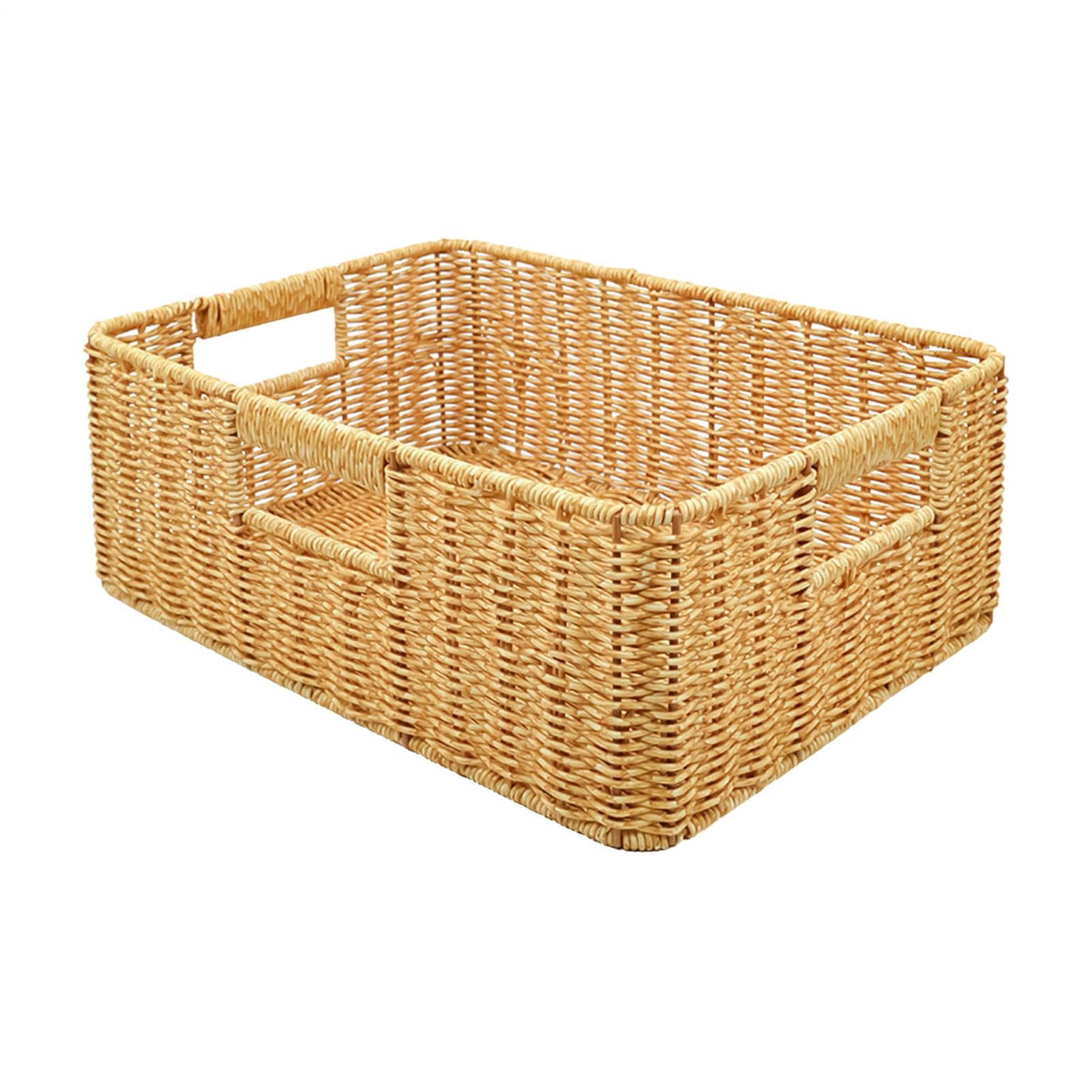 Cesta para estante de rattan falso para organización y almacenamiento de libros