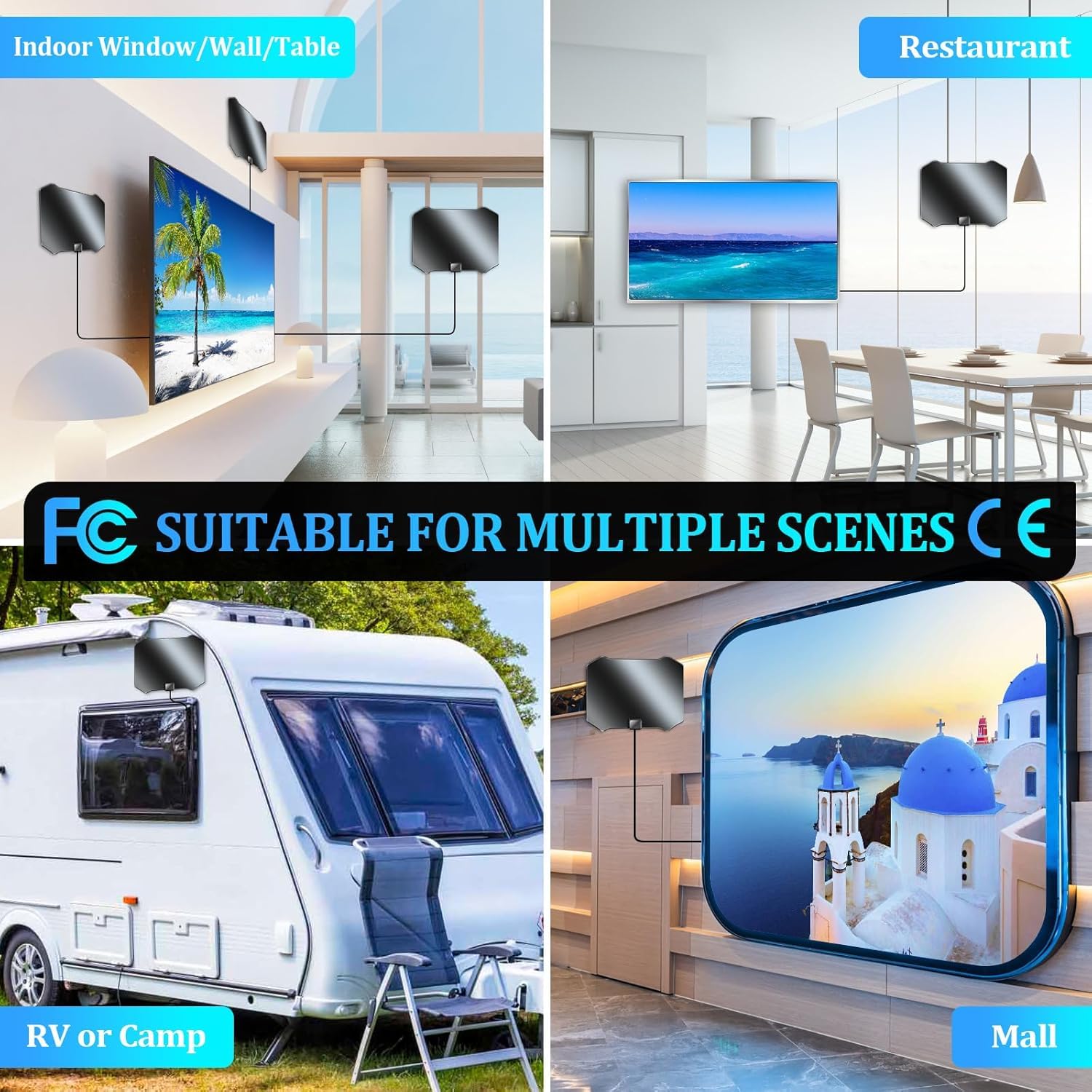 Antenna TV 2026 per Smart TV, antenna interna per canali locali fino a 5000+ miglia, antenna TV digitale con amplificatore di segnale, cavo coassiale 4K 1080p - 4 m